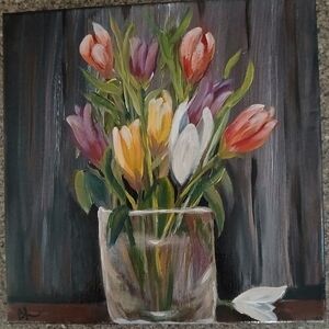 Original Acrylic Painting. Colorful Tulip Canvas Art